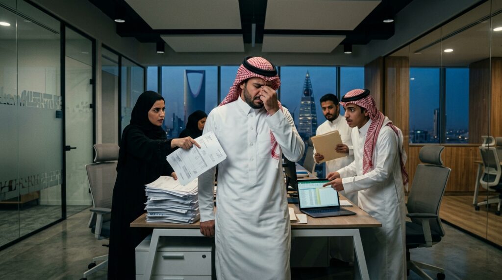 مدير مشتريات سعودي يناقش استراتيجيات خفض التكاليف وإجمالي تكلفة الملكية TCO في اجتماع تنفيذي لزيادة أرباح الشركة.